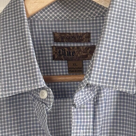 Blue by Pronto Uomo L/X Button-down Shirt w/ Blue Double Grid Checks, XL - Picture 4 of 4